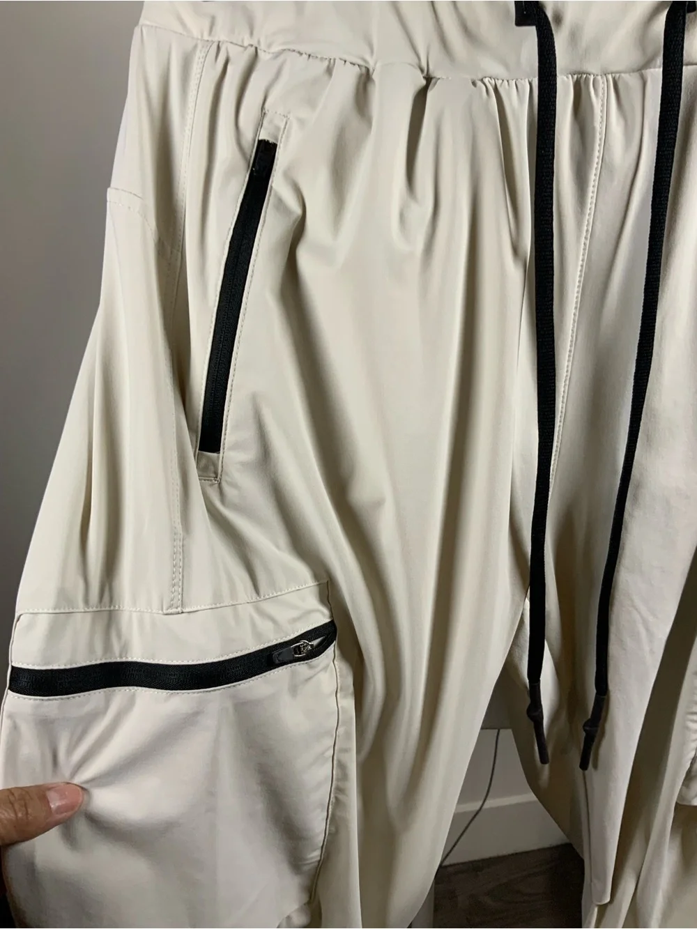 ASRV Cream Cargo Joggers with Black Accents